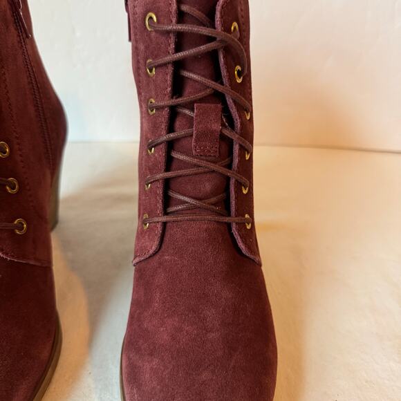 New Diba Blake Suede Leather Boot Bootie Women's 7 Burgundy Lace Up Side Zip‎ - Picture 4 of 7